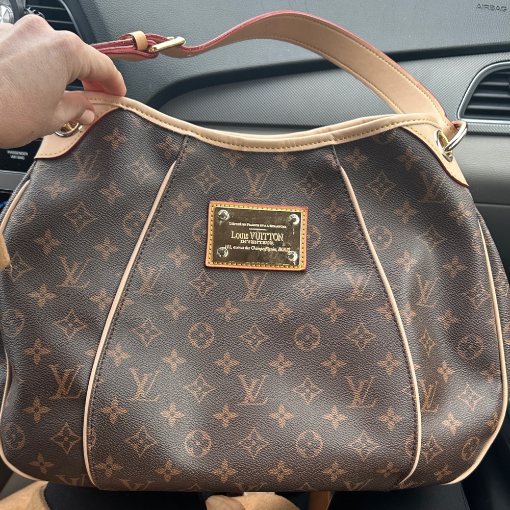 Louis Vuitton Dark Brown Monogram Shoulder Bag with Tan Accents
